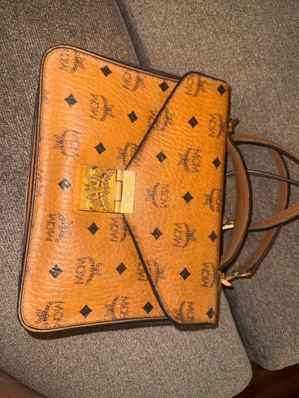 MCM Visetos Cognac Shoulder/Crossbody Messenger Tote Bag